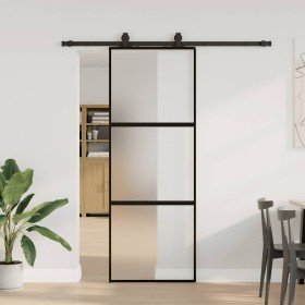 Puerta corredera con herrajes negro 76x205 cm vidrio templado