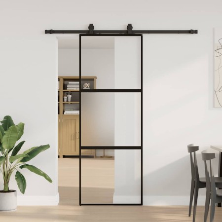Puerta corredera con herrajes negro 76x205 cm vidrio templado en Puertas | Comprar online en Foro24