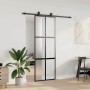 Puerta corredera con herrajes negro 76x205 cm vidrio templado