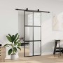 Puerta corredera con herrajes negro 90x205 cm vidrio templado