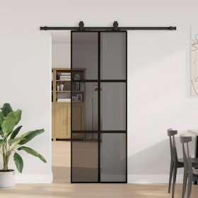 Puerta corredera con herrajes negro 76x205 cm vidrio templado