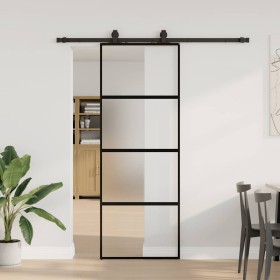 Puerta corredera con herrajes negro 76x205 cm vidrio templado