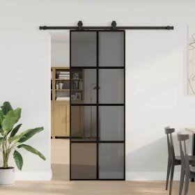 Puerta corredera con herrajes negro 76x205 cm vidrio templado en Puertas | Comprar online en Foro24