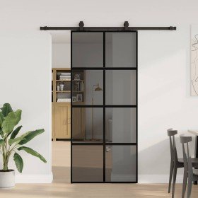 Puerta corredera con herrajes negro 90x205 cm vidrio templado