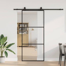 Puerta corredera con set herrajes negro 90x205 cm vidrio ESG