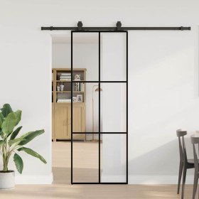 Puerta corredera con juego herrajes negro 76x205 cm ESG vidrio