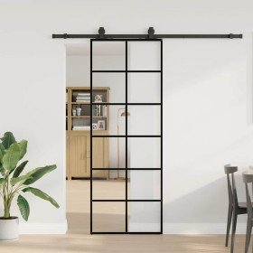 Puerta corredera con juego herrajes negro 76x205 cm ESG vidrio