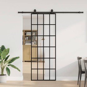 Puerta corredera con juego herrajes negro 76x205 cm ESG vidrio