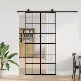 Puerta corredera con herrajes negro 102x205 cm ESG vidrio