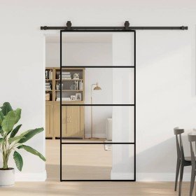 Puerta corredera set herrajes negra 102,5x205 cm ESG vidrio