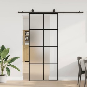 Puerta corredera con set herrajes negro 90x205 cm vidrio ESG