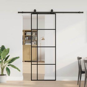 Puerta corredera con juego herrajes negro 76x205 cm ESG vidrio