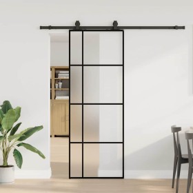 Puerta corredera con juego herrajes negro 76x205 cm ESG vidrio