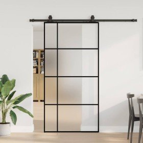 Puerta corredera set herrajes negra 102,5x205 cm ESG vidrio