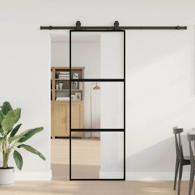 Puerta corredera con herrajes negro 76x205 cm vidrio templado