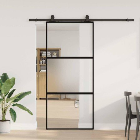Puerta corredera con herrajes negro 90x205 cm vidrio templado en Puertas | Comprar online en Foro24