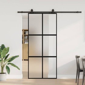 Puerta corredera con herrajes negro 90x205 cm vidrio templado