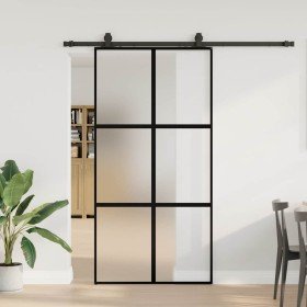 Puerta corredera herrajes negro 102,5x205 cm vidrio templado