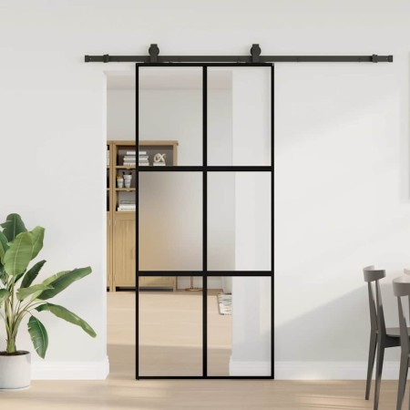 Puerta corredera con herrajes negro 90x205 cm vidrio templado
