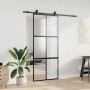 Puerta corredera con herrajes negro 90x205 cm vidrio templado
