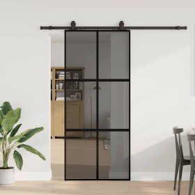 Puerta corredera con herrajes negro 90x205 cm vidrio templado