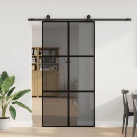 Puerta corredera herrajes negro 102,5x205 cm vidrio templado