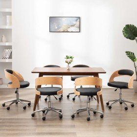 Sillas de comedor giratorias 6 uds madera curvada y cuero negro