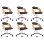 Sillas de comedor giratorias 6 uds madera curvada y cuero negro