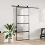 Puerta corredera con herrajes negro 90x205 cm vidrio templado
