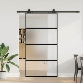 Puerta corredera herrajes negro 102,5x205 cm vidrio templado