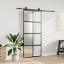 Puerta corredera con herrajes negro 90x205 cm vidrio templado