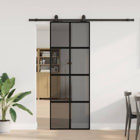 Puerta corredera con herrajes negro 76x205 cm vidrio templado