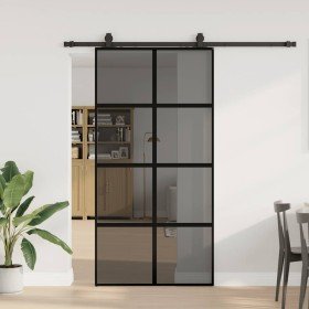 Puerta corredera herrajes negro 102,5x205 cm vidrio templado