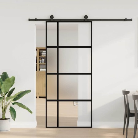 Puerta corredera con herrajes negro 90x205 cm vidrio templado en Puertas | Comprar online en Foro24