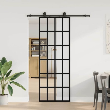 Puerta corredera con juego herrajes negro 76x205 cm ESG vidrio en Puertas | Comprar online en Foro24
