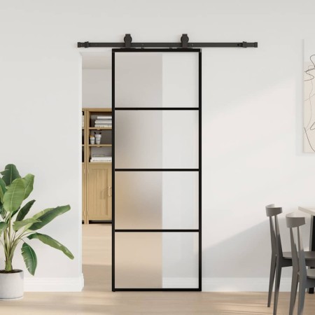Puerta corredera con juego herrajes negro 76x205 cm ESG vidrio en Puertas | Comprar online en Foro24