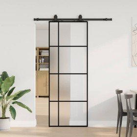 Puerta corredera con juego herrajes negro 76x205 cm ESG vidrio