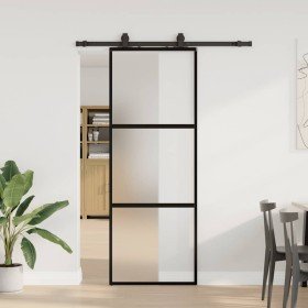 Puerta corredera con herrajes negro 76x205 cm vidrio templado
