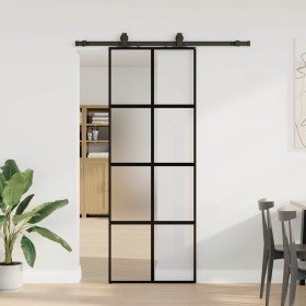 Puerta corredera con herrajes negro 76x205 cm vidrio templado