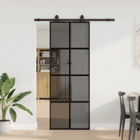 Puerta corredera con herrajes negro 76x205 cm vidrio templado