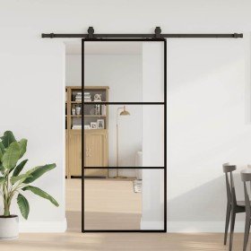 Puerta corredera con set herrajes negro 90x205 cm vidrio ESG