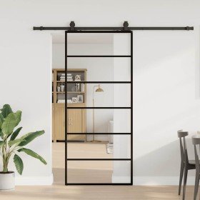 Puerta corredera con set herrajes negro 90x205 cm vidrio ESG