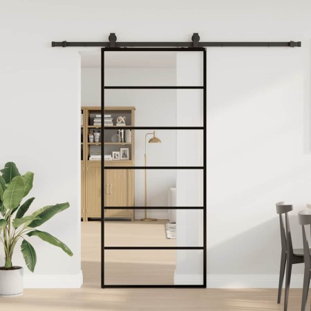 Puerta corredera con set herrajes negro 90x205 cm vidrio ESG en Puertas | Comprar online en Foro24