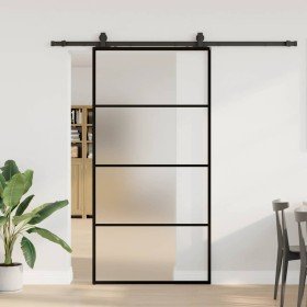 Puerta corredera con herrajes negro 102x205 cm ESG vidrio