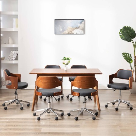Sillas de comedor giratorias 6 uds madera curvada y cuero negro