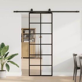 Puerta corredera con juego herrajes negro 76x205 cm ESG vidrio