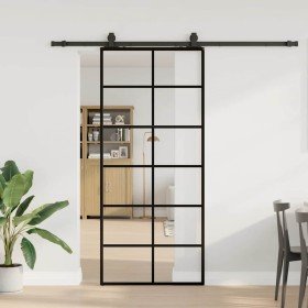 Puerta corredera con set herrajes negro 90x205 cm vidrio ESG