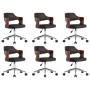 Sillas de comedor giratorias 6 uds madera curvada y cuero negro