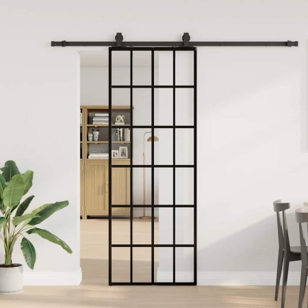 Puerta corredera con juego herrajes negro 76x205 cm ESG vidrio en Puertas | Comprar online en Foro24