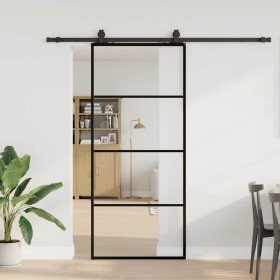 Puerta corredera con set herrajes negro 90x205 cm vidrio ESG